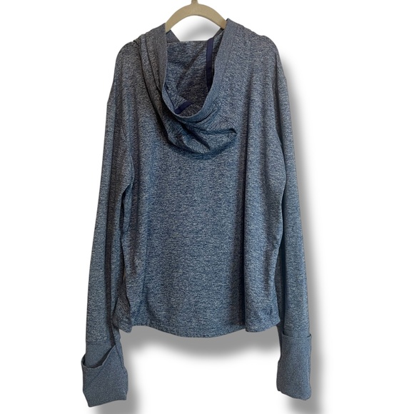 Athleta Girl Uptempo Hooded Top L/12 Blue Space Dye Long Sleeve Pockets - Picture 3 of 9